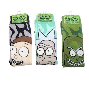 Ricky and Morty Socks Adult Unisex Size 6-12 Pickle Rick 3 Pair Crew Socks NEW